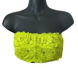 Aerie Womens Bra Size 34D Neon Yellow Lace Bandeau Bralette Strapless Underwire